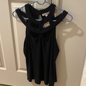 Perseption Concepts - Black Strappy Cutout Halter Camisole